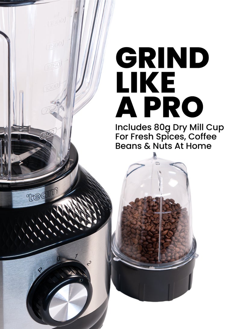 TEAM Blender – 600W Powerful Mixer Grinder with 1.8L Jar, 2-Speed + Pulse, Stainless Steel Blade, Dry Mill Cup for Spices & Coffee, Safety Lock – Durable ABS Body - Image 4